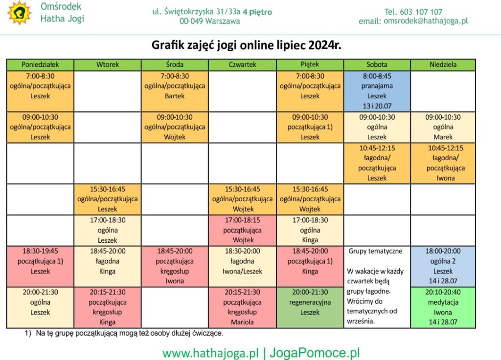 Grafik jogi online w lipcu 2024r.