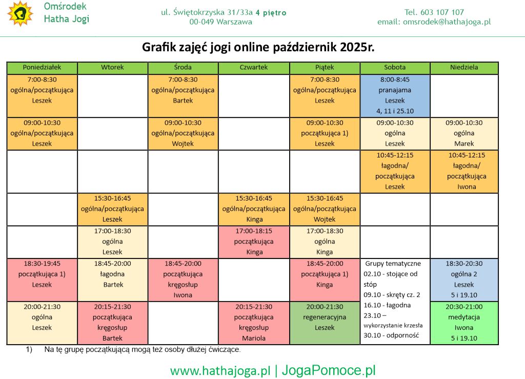 grafik jogi online paździenik 2025
